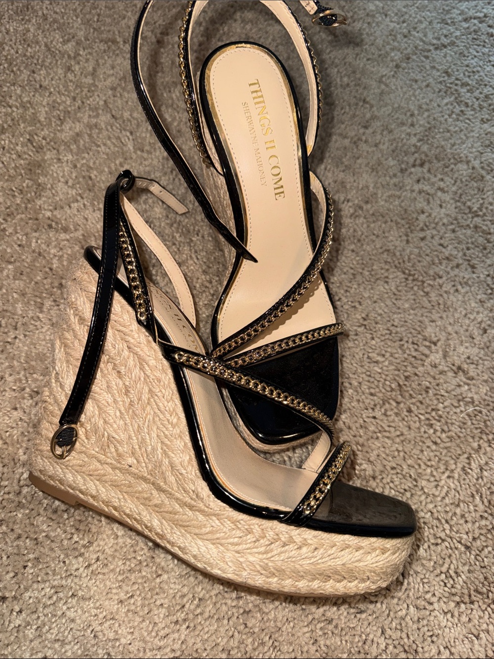 Black Chain-Trim Wedge Sandals for Women - Picture 2 of 3